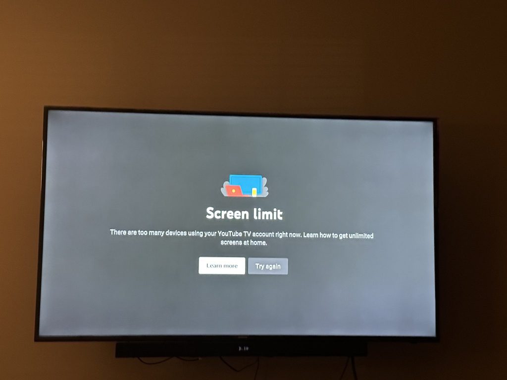 Youtube TV screen limit
