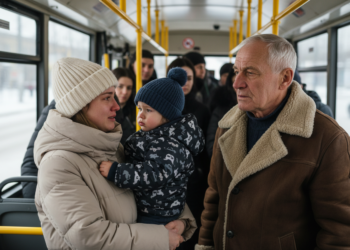 Отец увидел дочь на остановке с замерзающим внуком
